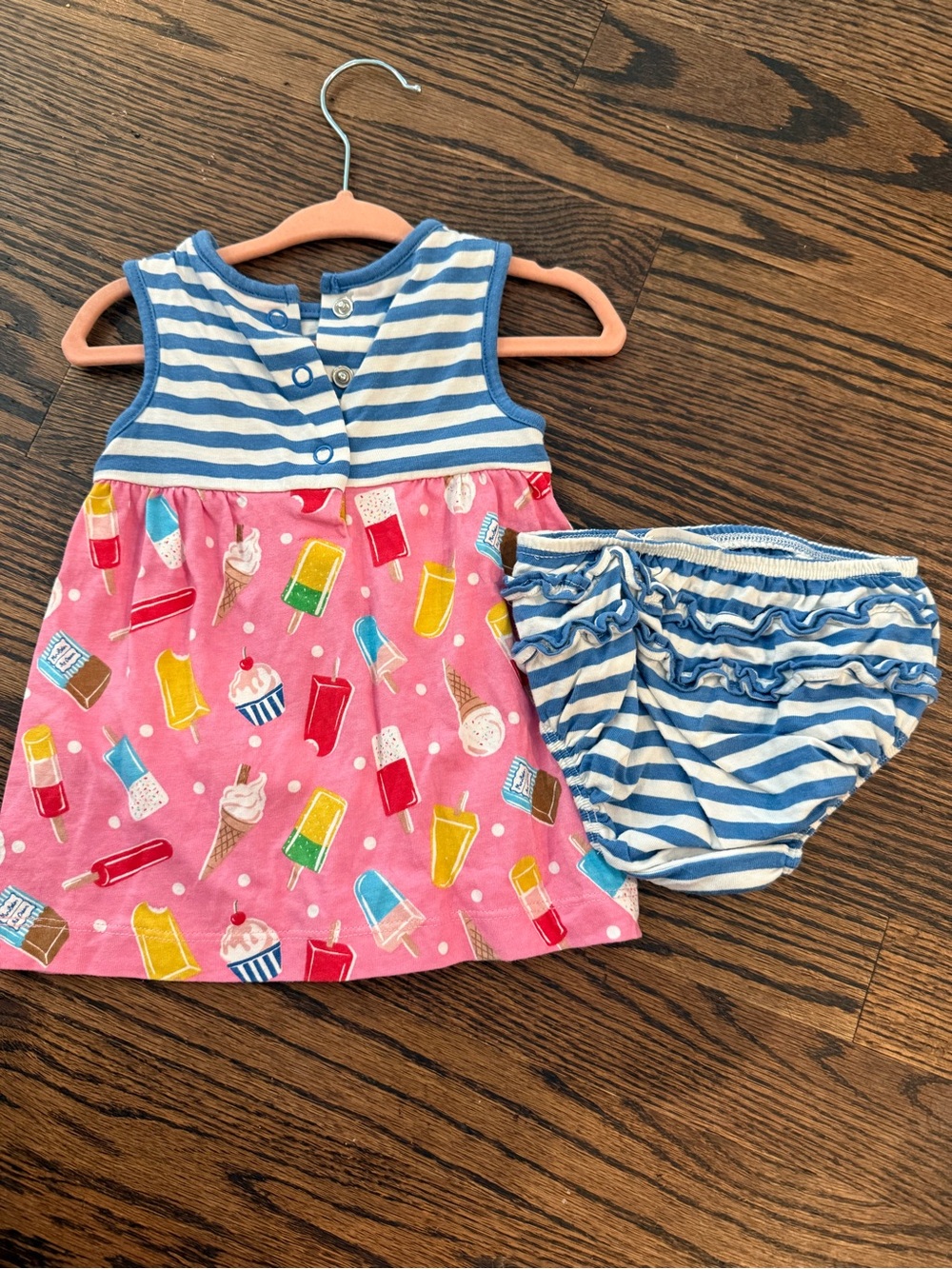 Baby Boden Pink & Blue Ice Cream Print Dress with Striped Bloomers - Picture 3 of 5